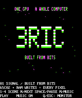 A still of the Built from Bits demo captured from the actual 3RIC emulator framebuffer.